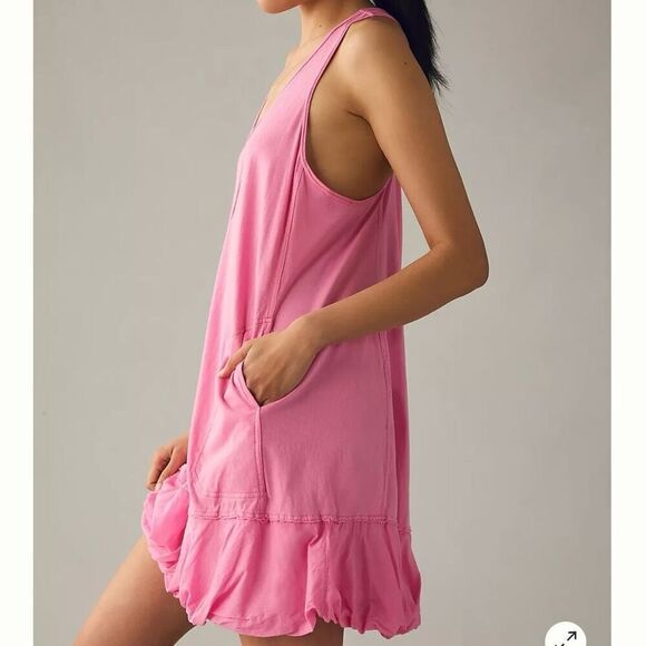 Anthropologie Daily Practice Bubble-Hem tank Dress Size M barbie pink - Picture 2 of 10